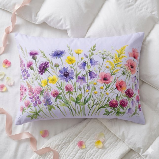 Vilda blommor äng akvareller prydnadskudde (Skapare uppladdad)