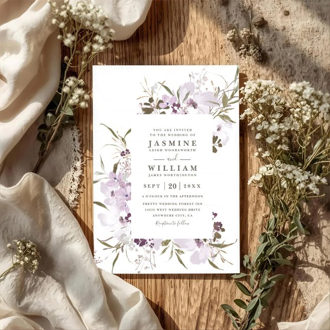 Vilda Blommor Äng Elegant Modern QR-kod Bröllop Inbjudningar (Skapare uppladdad)