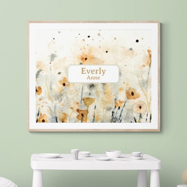 Vilda blommor Anpassat Namn Plantskola Dekor Blomm (Customize name! Shown with white mat and wood frame. (You will receive print only) Thank you!)