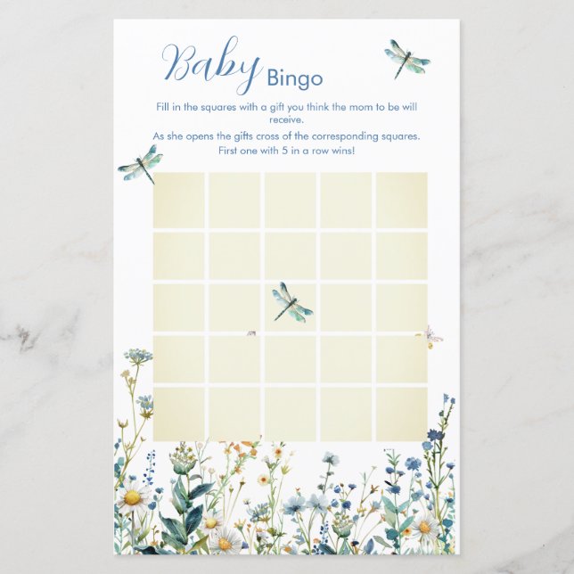 Vilda blommor baby i blomning baby shower Bingo sp (Framsida)