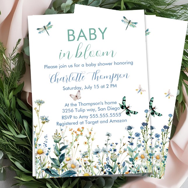 Vilda blommor baby i blomning baby shower  inbjudningar (Skapare uppladdad)