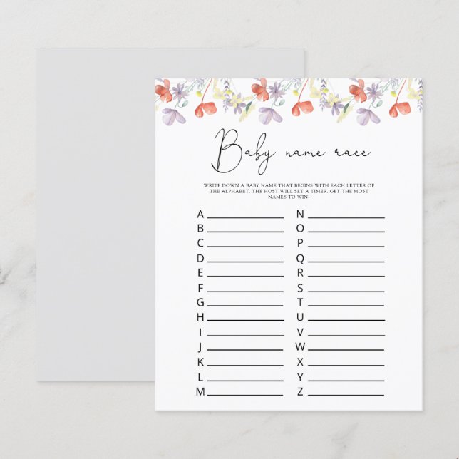 Vilda blommor Baby namn race spel (Fram/baksida)
