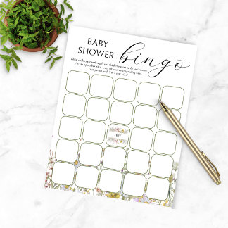 Vilda Blommor Baby Shower Bingo-spel Flygblad