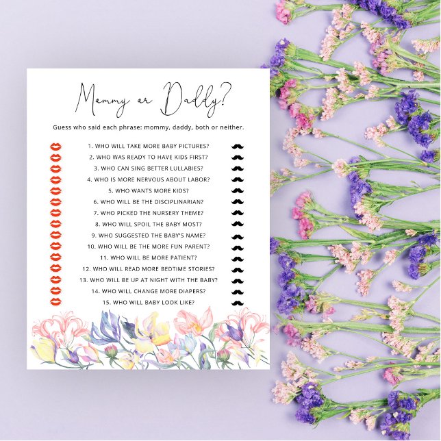 Vilda blommor baby shower Mamma eller Pappa spel (Skapare uppladdad)