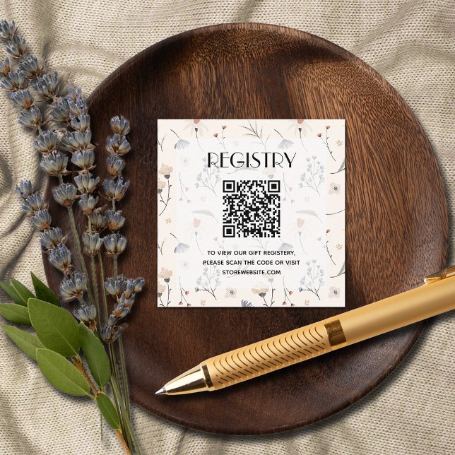 Vilda blommor Baby Shower presentregistreringskod  Tilläggskort (Wildflowers on Ivory Baby Shower Registry QR Code Enclosure Cards)