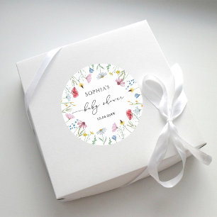 Vilda blommor Baby Shower Runt Klistermärke