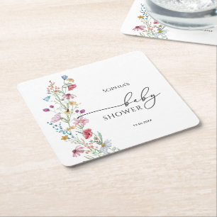 Vilda blommor Baby Shower Underlägg Papper Kvadrat