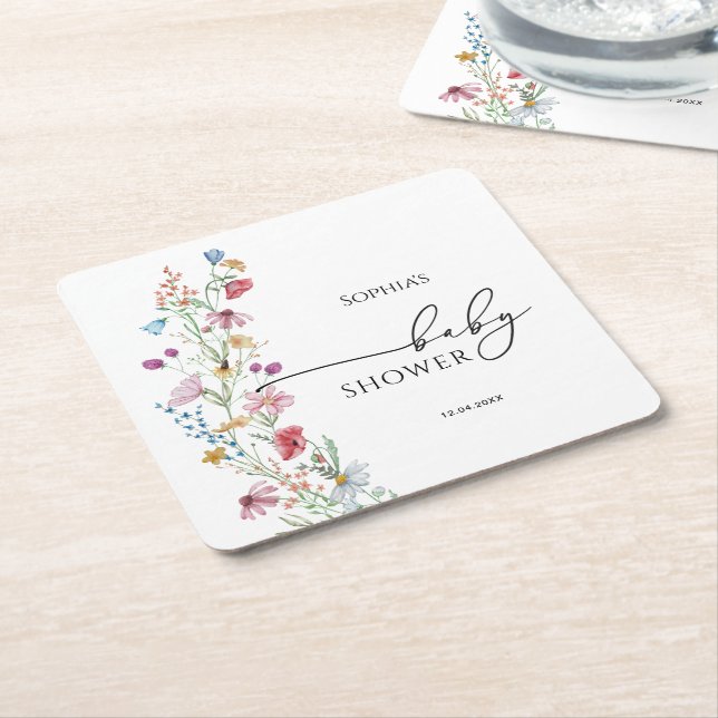 Vilda blommor Baby Shower Underlägg Papper Kvadrat (Vinklad)