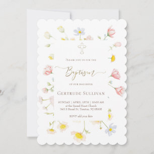 vilda blommor babyflicka dop inbjudningar