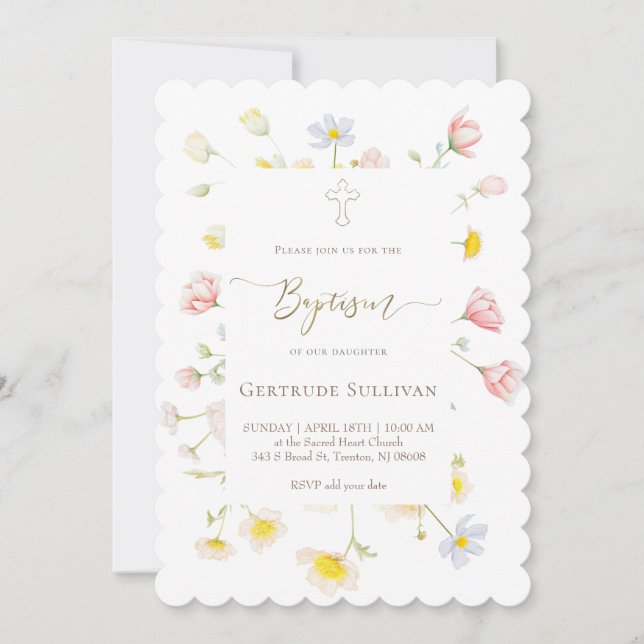 vilda blommor babyflicka dop inbjudningar (Framsida)