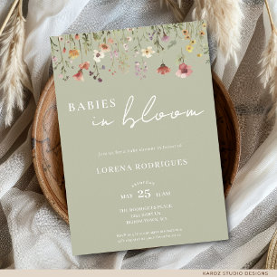 Vilda Blommor Babys i Knopp Babyfirande Inbjudningar