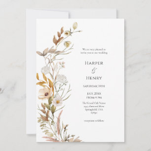 Vilda blommor Beige Boho Botanisk Bröllop Inbjudningar