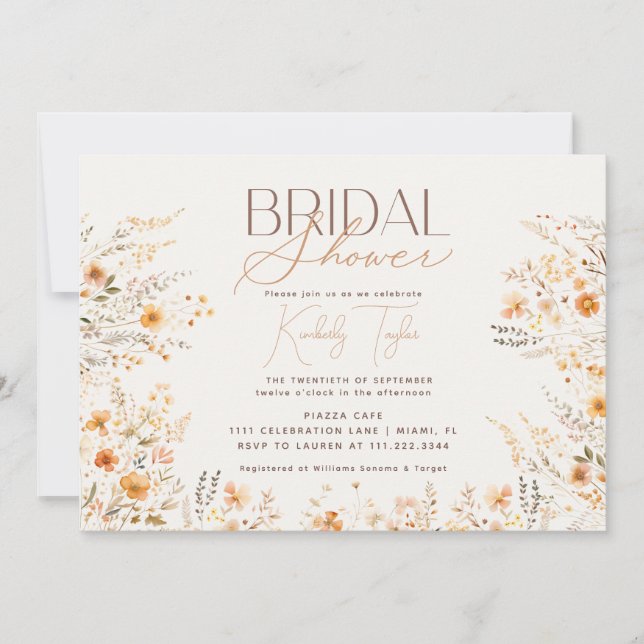Vilda blommor Beige Boho Botanisk Bröllopsfest Inbjudningar (Framsida)