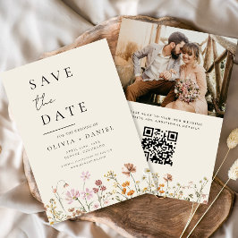 Vilda blommor Beige Foto QR-kod Spara datumet