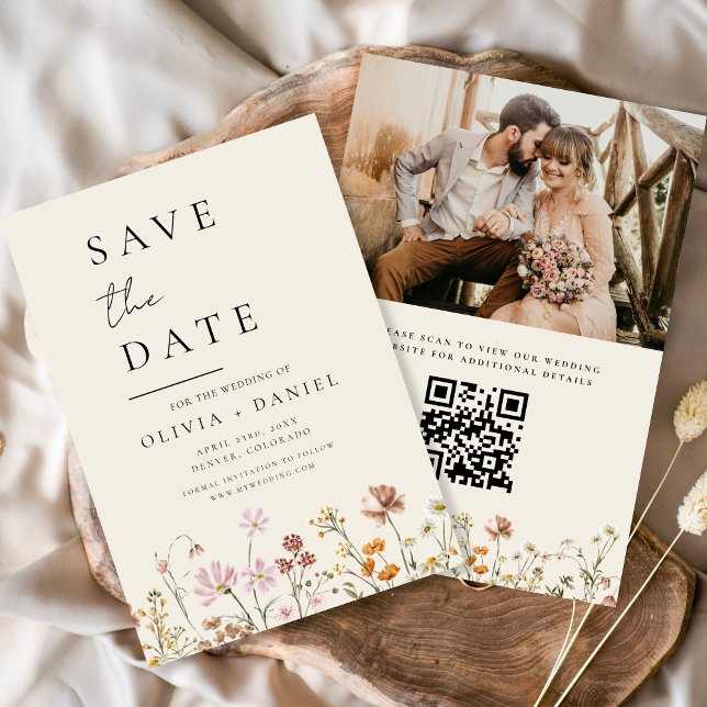 Vilda blommor Beige Foto QR-kod Spara datumet (Skapare uppladdad)