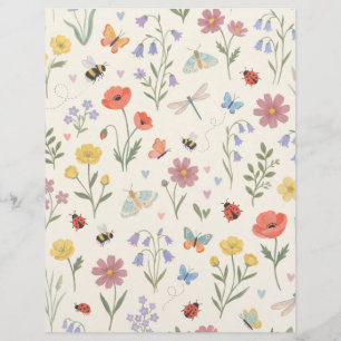 Vilda blommor Bin Fjärilar Scrapbookpapper