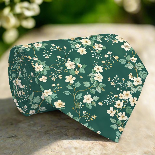 Vilda blommor blad natur grön mönster slips (Skapare uppladdad)