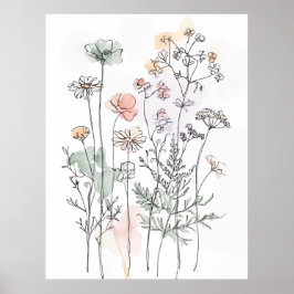 Vilda blommor & bladrika grenar, modern heminredni poster