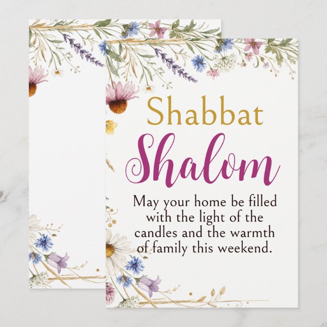 Vilda blommor Blommig Botanisk Shabbat Shalom Kons Kort (Fram/baksida)