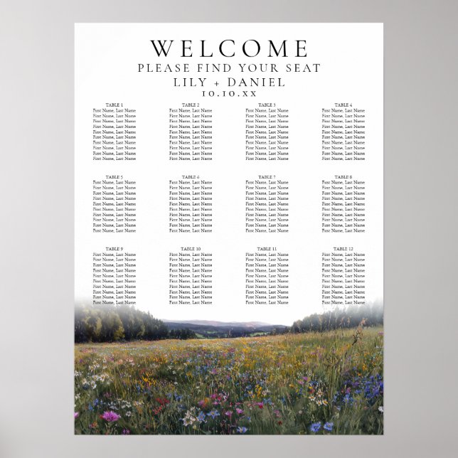 Vilda blommor Blommig Bröllops Sittplatskarta Poster (Framsidan)