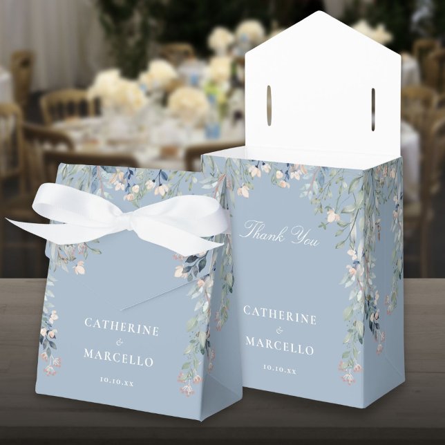 Vilda blommor Blommig dammig blå bröllop Presentaskar (Wildflowers Floral Dusty Blue Wedding Favor Box)