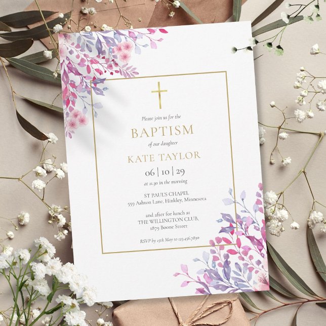 Vilda blommor Blommig Dop Dopceremoni Inbjudningar (Wildflowers Floral Baptism Christening Invitation)