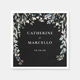 Vilda blommor Blommig kaskad Svart och vit bröllop Pappersservett