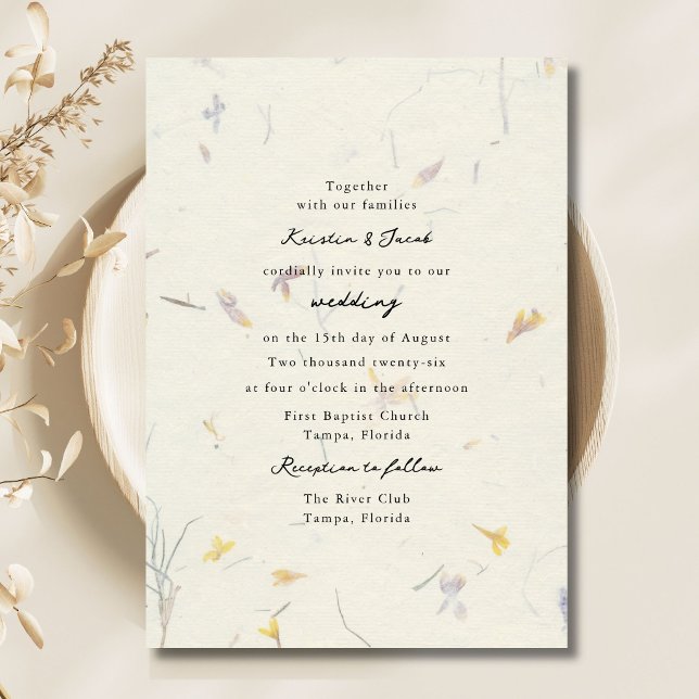 Vilda blommor Blommig papper Modern digital bröllo Inbjudningar (Wildflowers Floral Paper Modern Digital Wedding Invitation)