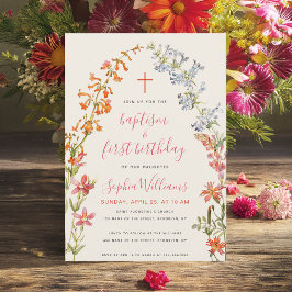 Vilda blommor Blommig tjej Dop och Första födelsed Inbjudningar
