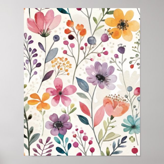 Vilda blommor Blommig Whimsical Mönster Poster (Framsidan)