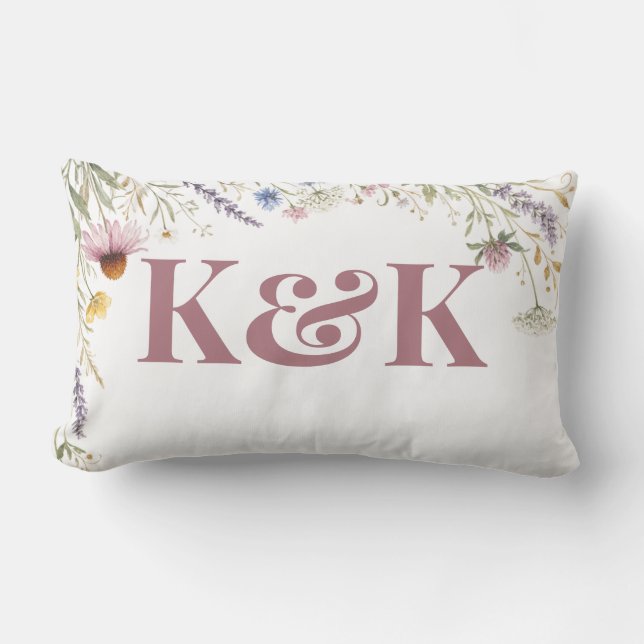 Vilda blommor Blommor Botanisk Monogram Redigerbar Lumbarkudde (Framsida)