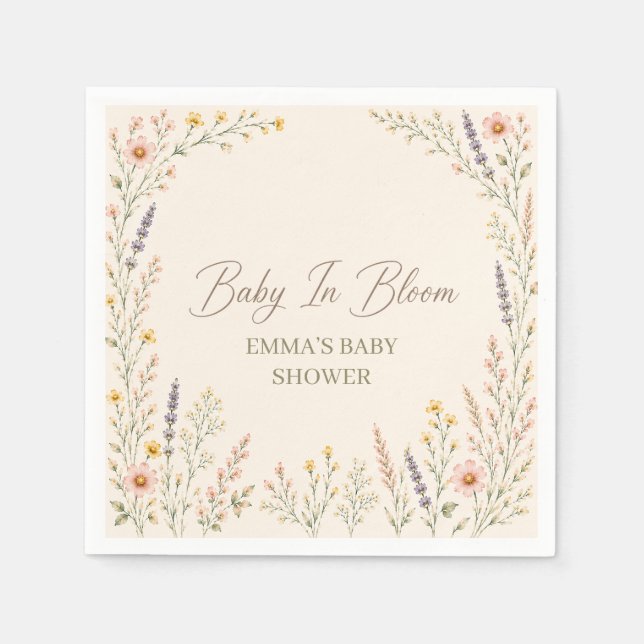 Vilda blommor Boho Baby Shower Pappersservetter (Framsidan)