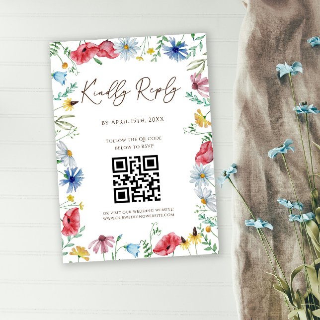Vilda Blommor Boho Bröllop QR-kod RSVP-kort OSA Kort (Skapare uppladdad)