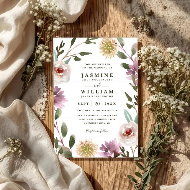 Vilda blommor Boho Rustik Elegant QR-kod Bröllop Inbjudningar (Skapare uppladdad)