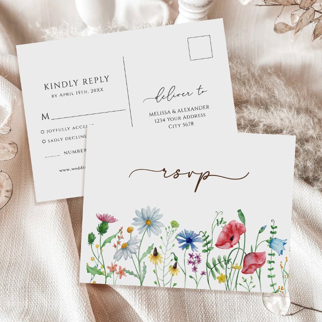 Vilda blommor Boho Trädgård Blommig Svar på bröllo Vykort (Skapare uppladdad)