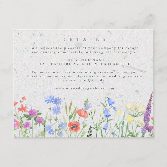 Vilda Blommor Boho Trädgård Bröllopsdetaljer Tilläggskort (Framsida)