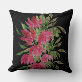 Vilda blommor Broderad texturerad boho akvarell Kudde