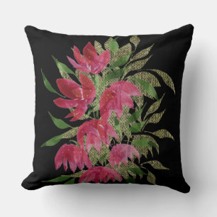 Vilda blommor Broderad texturerad boho akvarell Kudde