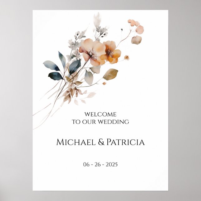 Vilda blommor bröllop välkomstskylt elegant poster (Framsidan)