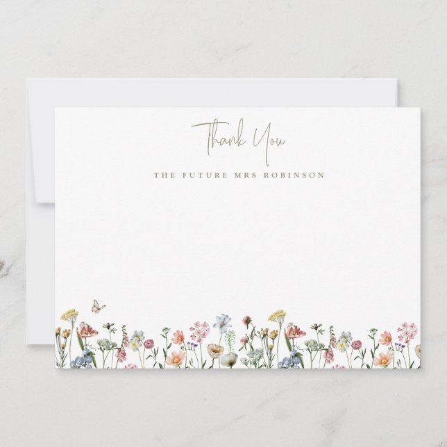 Vilda Blommor Bröllopsdusch Framtida Fru Personlig Tack Kort (Framsida)