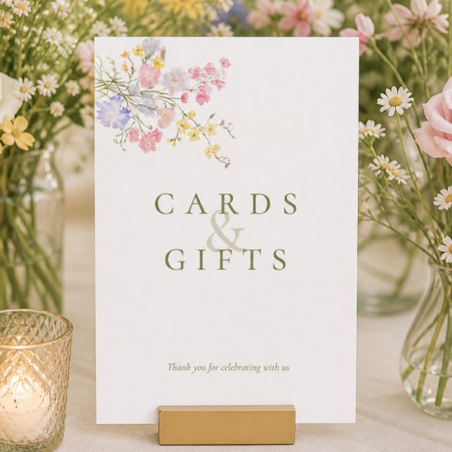 Vilda Blommor Bröllopskort Gåvor Bordsskyltar (Wildflowers Favors Wedding Tabletop Sign)