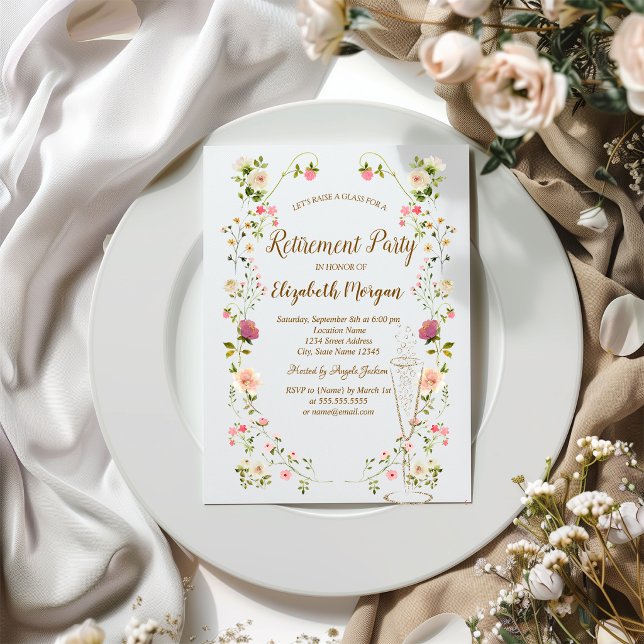 Vilda blommor Champagneglas Terrakotta Pensionerin Inbjudningar (Skapare uppladdad)