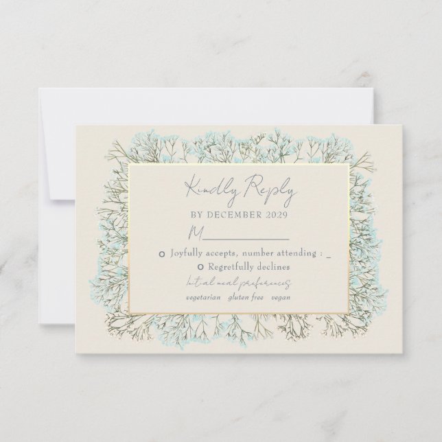 Vilda blommor Dammtorrsblå bröllops-RSVP-kort OSA Kort (Framsida)