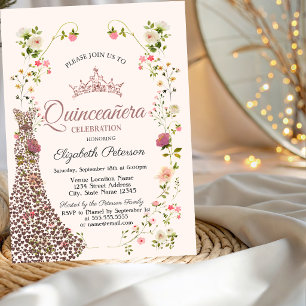 Vilda blommor Diamanter Klänning Quinceanera Inbjudningar