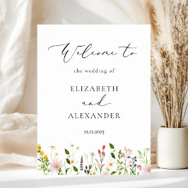 Vilda blommor Elegant kalligrafi Bröllop Välkommen Poster