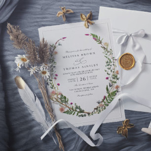 Vilda Blommor Elegant Modern Chic QR-kod Bröllop Inbjudningar