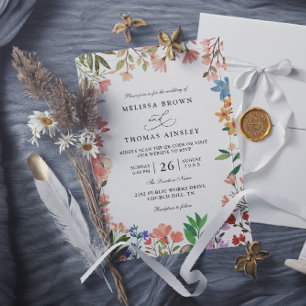Vilda blommor Elegant Modern Chic QR-kod Bröllop Inbjudningar