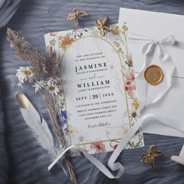 Vilda blommor Elegant Modernt Budget QR-kod Bröllo Inbjudningar (Skapare uppladdad)