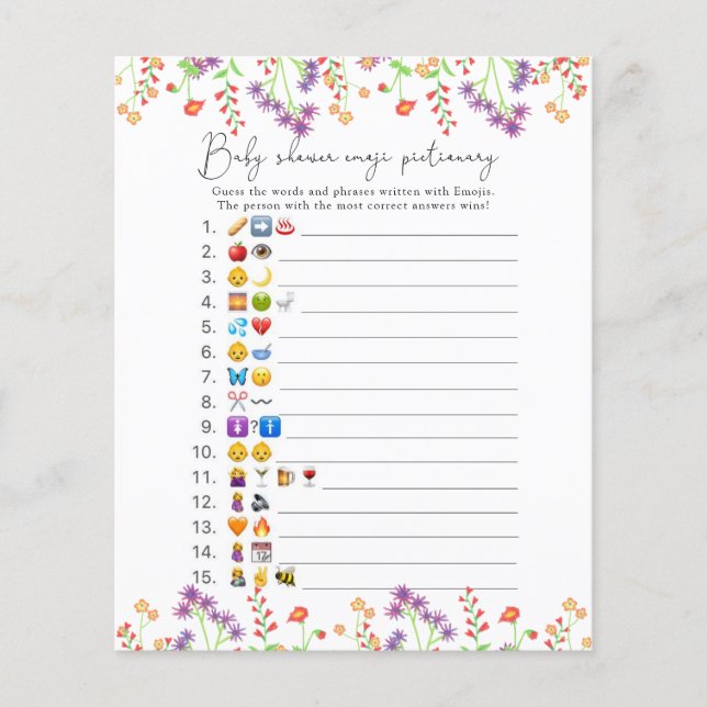 Vilda blommor Emoji bildspel baby shower (Framsida)