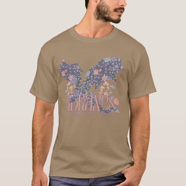 Vilda blommor Fantasy Drak Bokslukande Läsare T Shirt (Framsida)